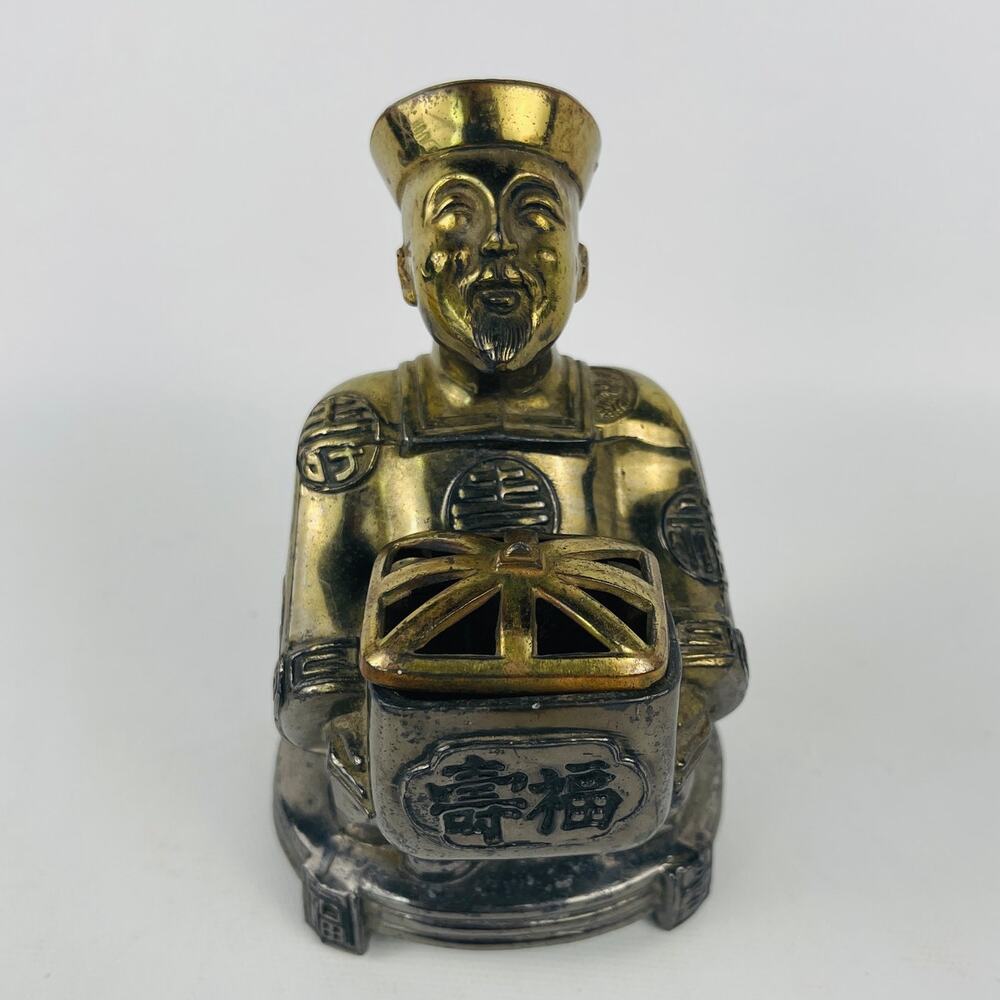 Vintage Brass/Metal Incense Burner Asian Man MCM with Incense